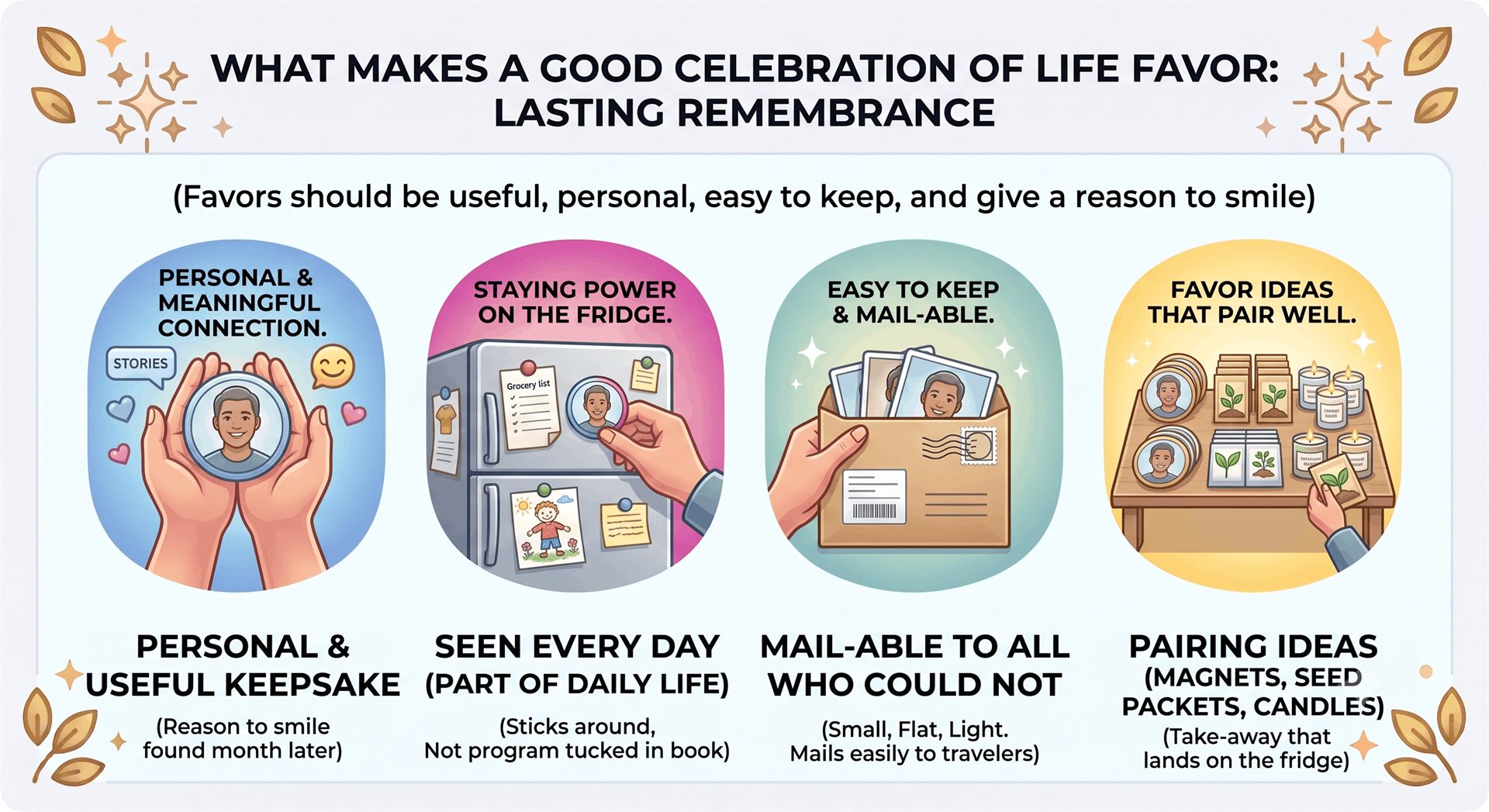 Celebration of life favors including custom memorial magnets