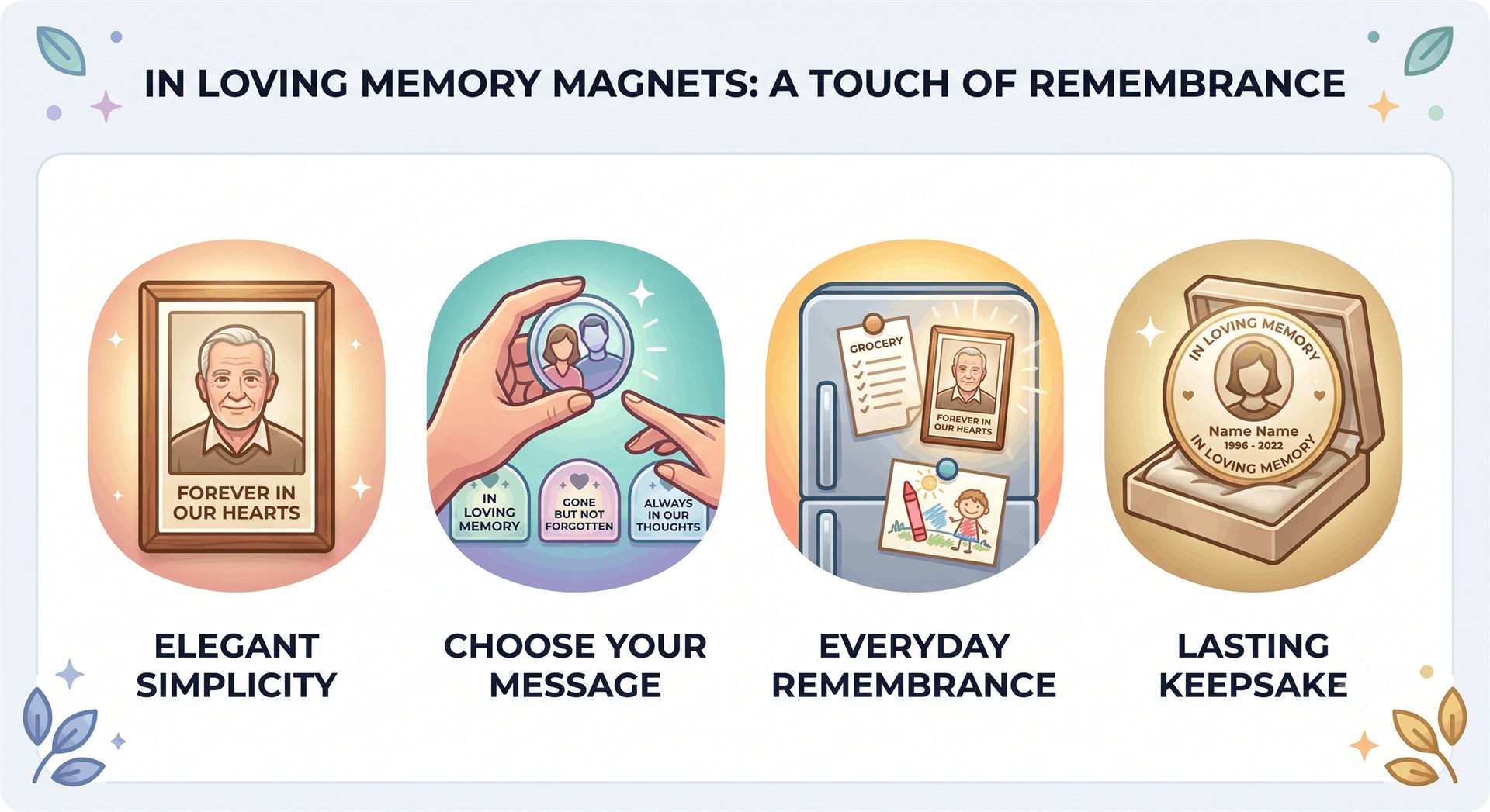 An in loving memory magnet with a photo and a remembrance message